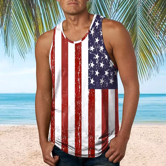Wholesale Independence Day America Flag 3D Sublimation Printing Men′s Tank Top Vest