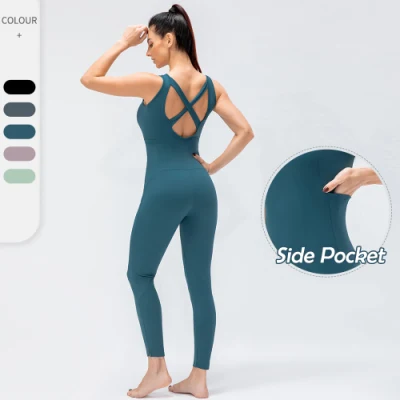 Backless Sleeveless One Piece V Neck Shapewear Women Sports Wear Yoga Bodysuits