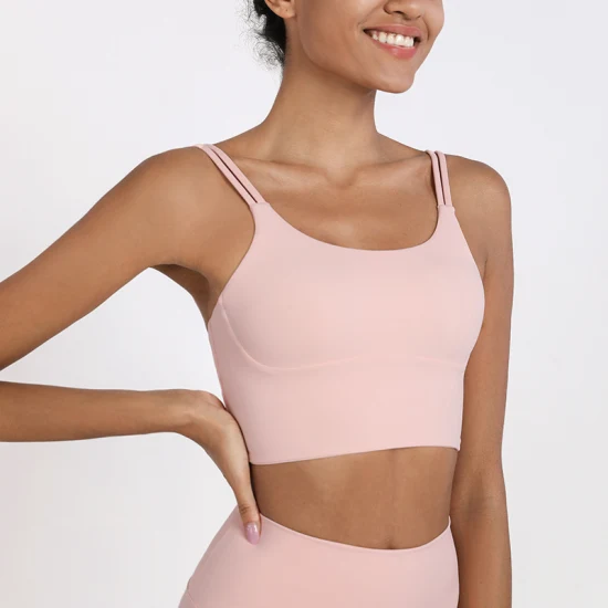 New Skinny Belt Sports Underwear Women′s Solid Color Nude Shock Proof Yoga Bra Vest Women′s Fitness Underwear